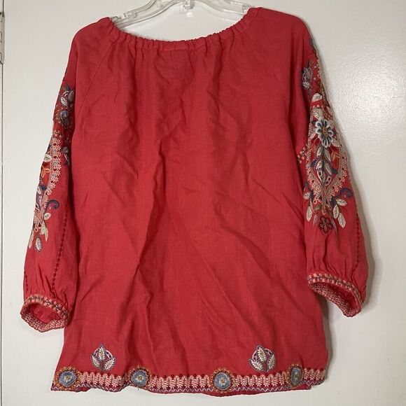 Johnny Was Maisie Coral orange embroidered floral top size medium - Picture 7 of 7